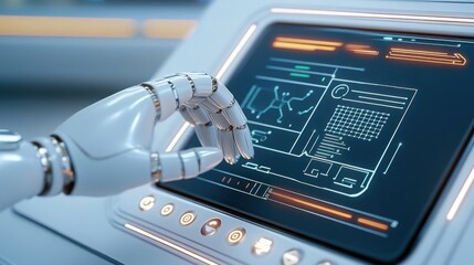 Fototapeta premium a detailed scene of an AI robot debugging and programming a robotic arm