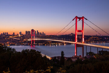 Istanbul sunset from most famous and touristic location. This is the Nation Park in Nakastepe. 15th July Martyrs Bridge (July 15th Sehit Koprusu). Istanbul Bosphorus Bridge. High quality Turkey puzzle