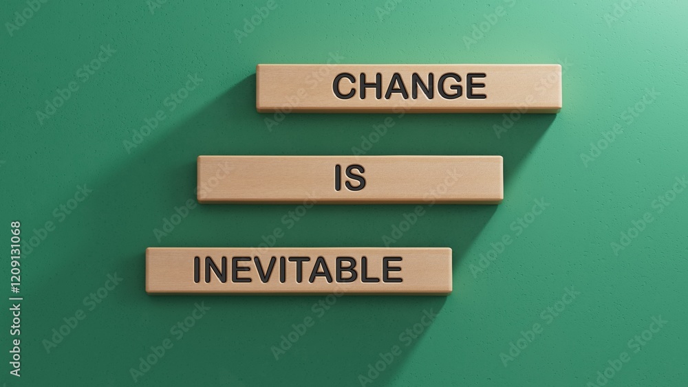 Poster change is inevitable symbol. wooden blocks with words change is inevitable.business and change is in