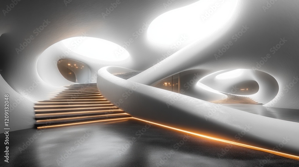 Poster futuristic abstract architecture with curved lines and ambient lighting