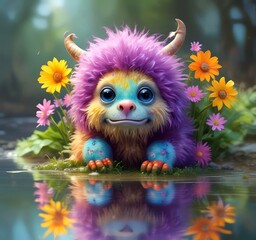 Fototapeta premium Illustration of fluffy and cute small monster.