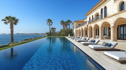 Luxury beachfront villa infinity pool, Arabian Gulf view, real estate