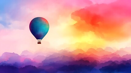 Obraz premium An amazing hot air balloon trip over breathtaking scenery with hues of dawn or sunset