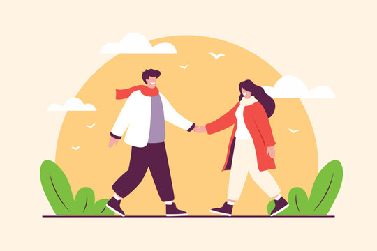 Romantic Couple Holding Hands at Sunset. Valentines Day Holiday