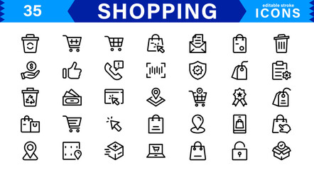 Shopping Icon Collection. Stylish Vectors for Retail, Sales, and E-Commerce Graphics