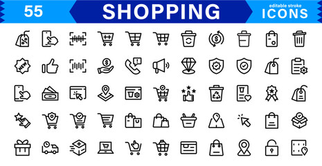 Shopping Icon Collection. Stylish Vectors for Retail, Sales, and E-Commerce Graphics
