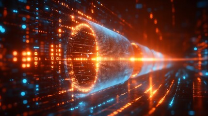Futuristic Digital Tunnel Data Stream Visualization