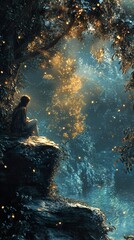 Obraz premium Enchanted Forest: A Woman Contemplates the Magical Night