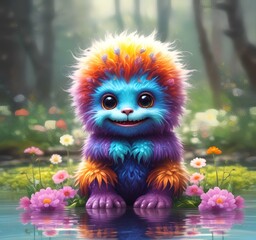 Fototapeta premium Illustration of fluffy and cute small monster.