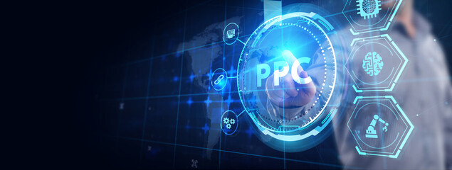 Business, Technology, Internet and network concept. PPC Pay per click payment. Technology digital marketing.