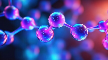 3D Molecular Structure Abstract Illustration with Neon Lighting in Scientific Research and Medical Background