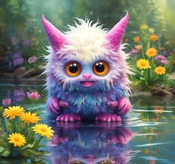 Fototapeta premium Illustration of fluffy and cute small monster.