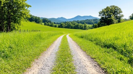 Scenic country road leads to mountains, summer. Use Travel brochure