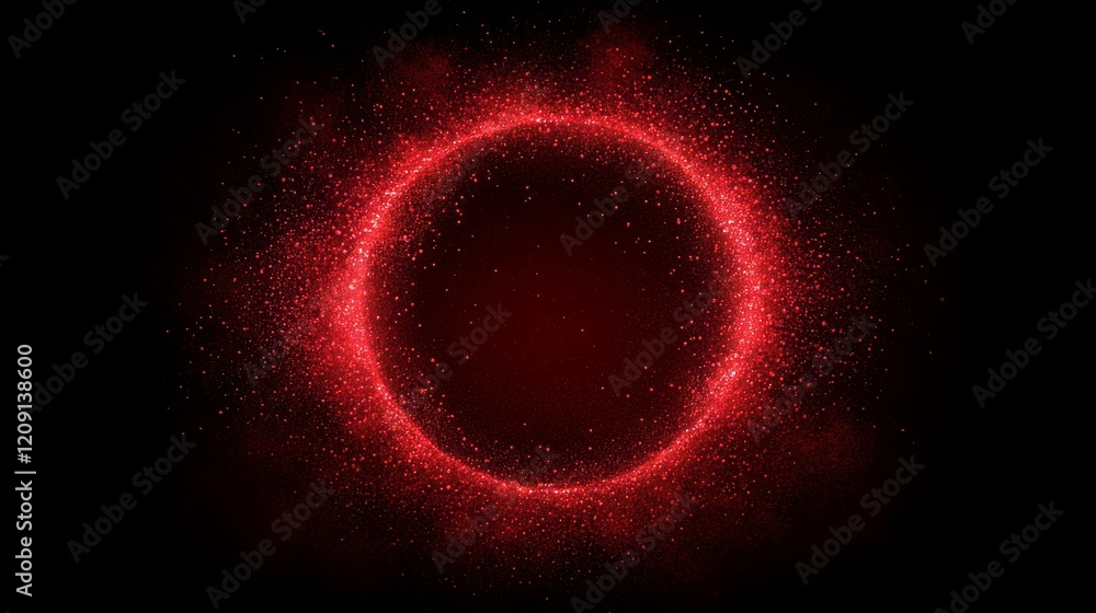 Poster red glowing circular particle burst abstract design