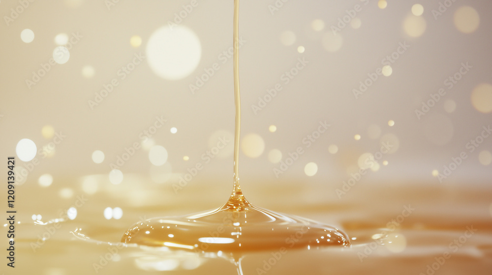 Poster golden liquid drizzle: a shimmering golden liquid gracefully cascades into a pool, creating captivat