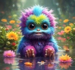 Fototapeta premium Illustration of fluffy and cute small monster.