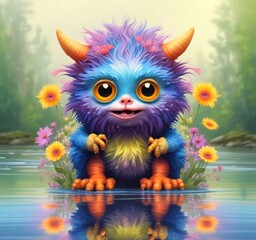 Fototapeta premium Illustration of fluffy and cute small monster.