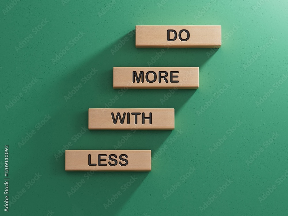 Poster do more with less symbol. concept words do more with less on wooden blocks. business and do more wit