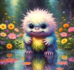 Fototapeta premium Illustration of fluffy and cute small monster.