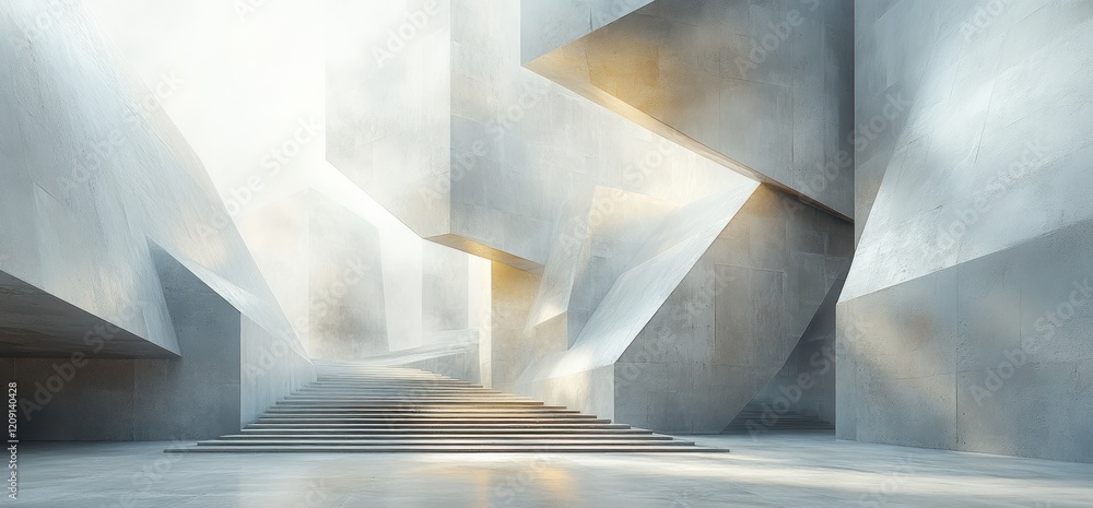 Poster Minimalistic Abstract Artwork with Angular Lines and Soft Lighting Featuring White and Gray Palette