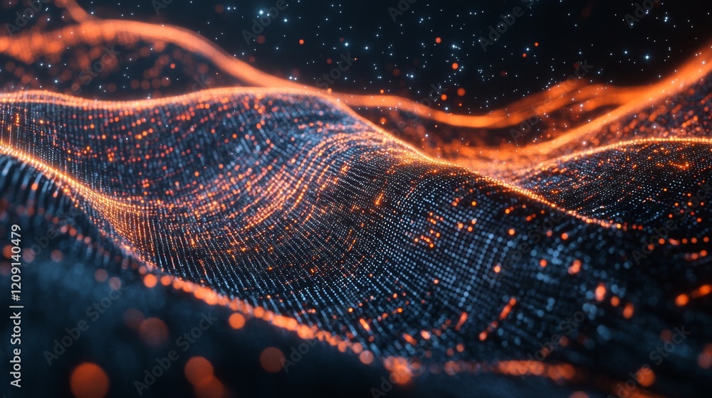 Poster abstract digital transformation concept with flowing waves of light