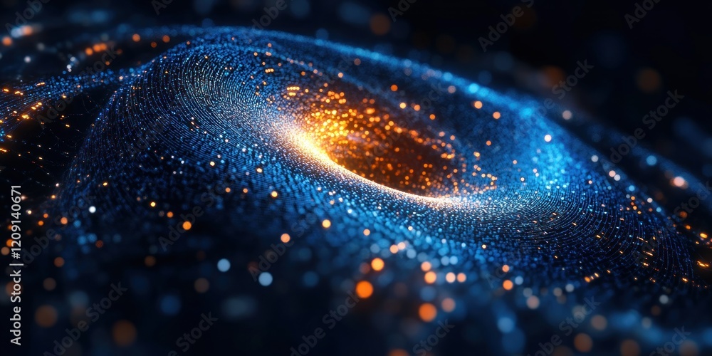 Poster glowing particles swirling vortex digital art high tech abstract expressionism