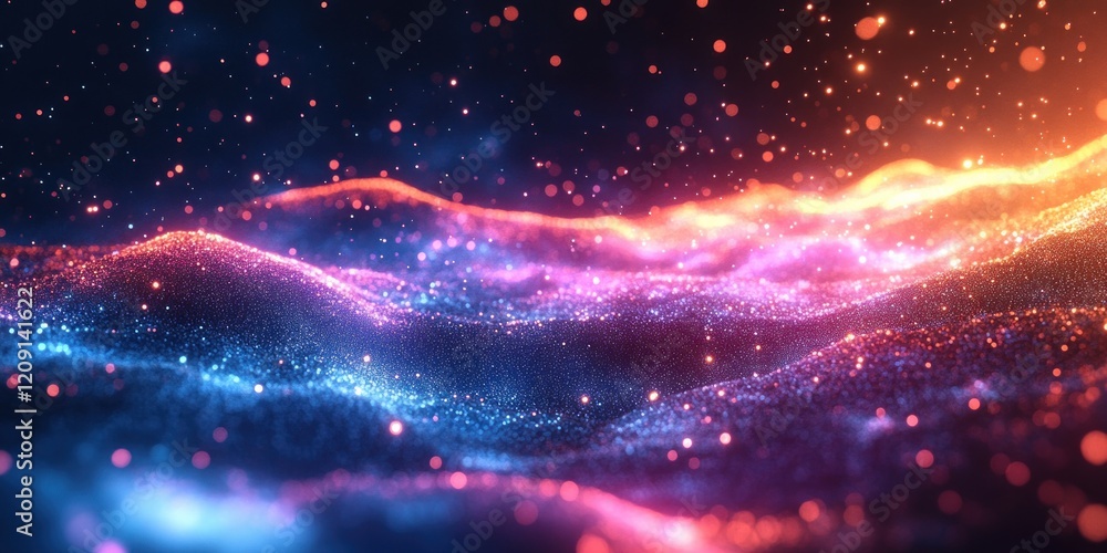 Poster Futuristic Cyber Network in Neon Lights Geometric Abstract Visualization for Big Data and AI Technology
