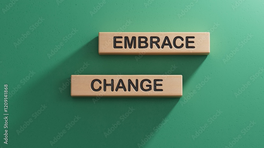 Poster embrace change symbol. concept word embrace change on wooden blocks.business and embrace change conc