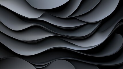 A black and gray abstract design with curved lines and shapes.