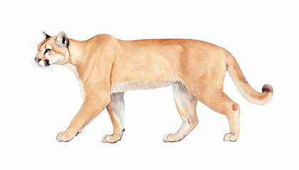 Obraz premium Realistic illustration of a puma walking gracefully in a natural setting, showcasing its sleek form and fur texture