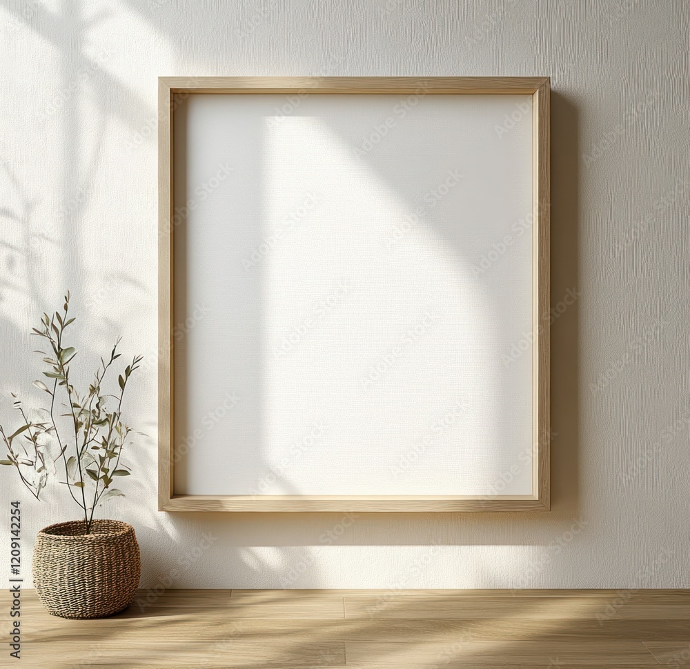 Aufkleber minimalistic wooden frame artwork display with blank canvas in soft natural light