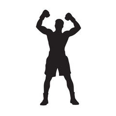 Black Silhouette of a Boxer Celebrating - Vector Illustration