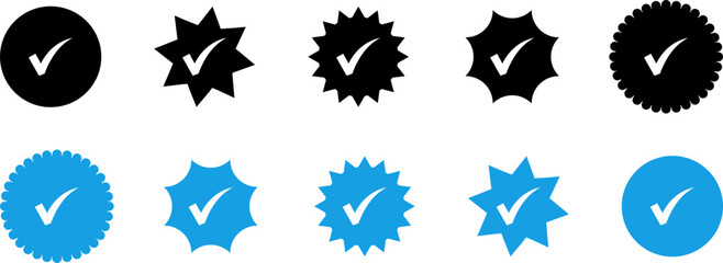 Checkmark sign. Verified symbol. Approval done element collection. Stock vector