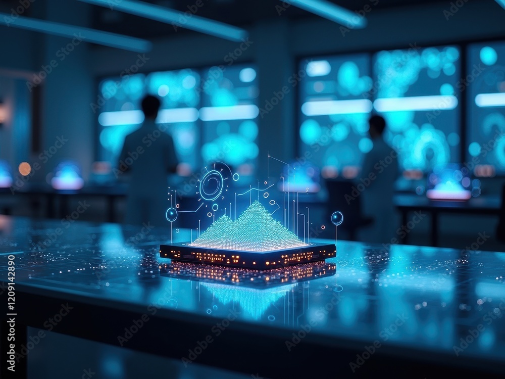 Poster advancements in quantum desktop processors showcased in an advanced quantum laboratory setting
