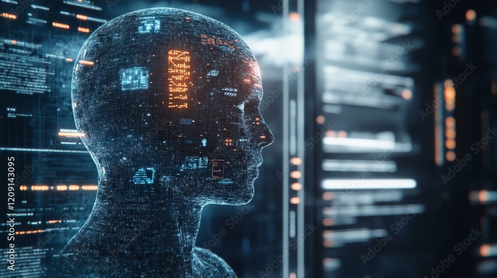 Poster futuristic interface showcasing artificial intelligence concepts