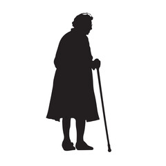 Silhouette of Grandmother With a Cane - Vector Illustration
