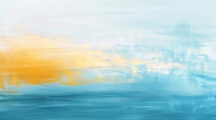 Obraz premium An abstract background with smooth gradient transitions of sky blue, pure white, and golden yellow, evoking peace and cheerfulness.