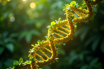 Glowing plant-based DNA helix symbolizing scientific potential and sustainable bioenergy solutions