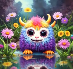 Fototapeta premium Illustration of fluffy and cute small monster.