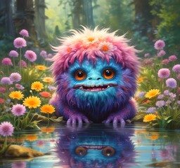 Fototapeta premium Illustration of fluffy and cute small monster.