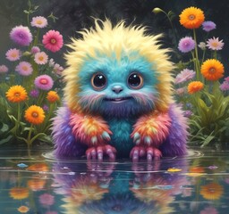 Fototapeta premium Illustration of fluffy and cute small monster.