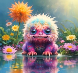 Fototapeta premium Illustration of fluffy and cute small monster.