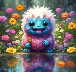 Fototapeta premium Illustration of fluffy and cute small monster.