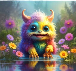 Naklejka premium Illustration of fluffy and cute small monster.