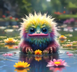 Fototapeta premium Illustration of fluffy and cute small monster.