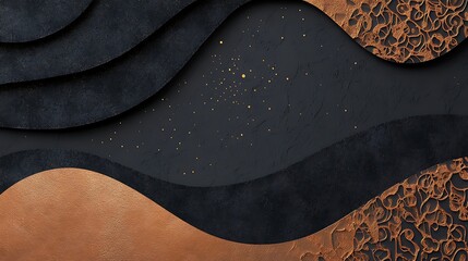 Abstract Black and Copper Wave Design with Gold Accents