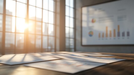 Fototapeta premium Business documents on a table with sunlight.