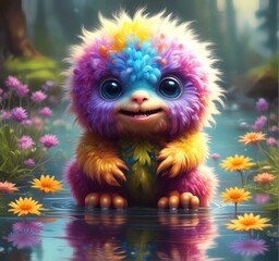 Naklejka premium Illustration of fluffy and cute small monster.