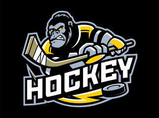 GORILLA APE HOCKEY SPORT MASCOT LOGO