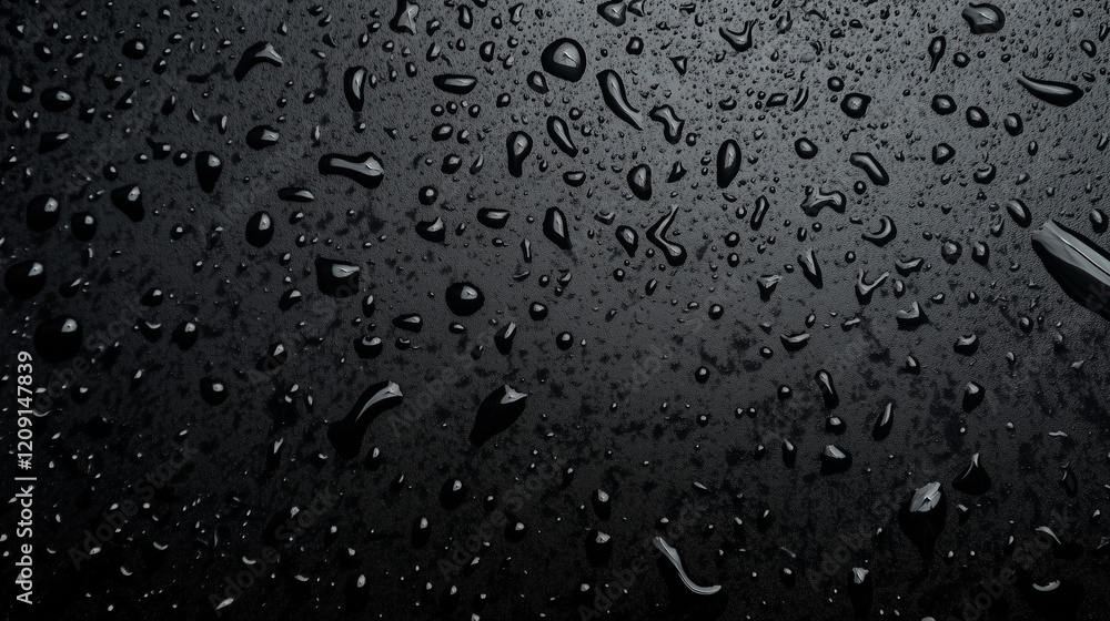 Poster raindrops on black: a mesmerizing abstract background featuring a close-up of water droplets cascadi